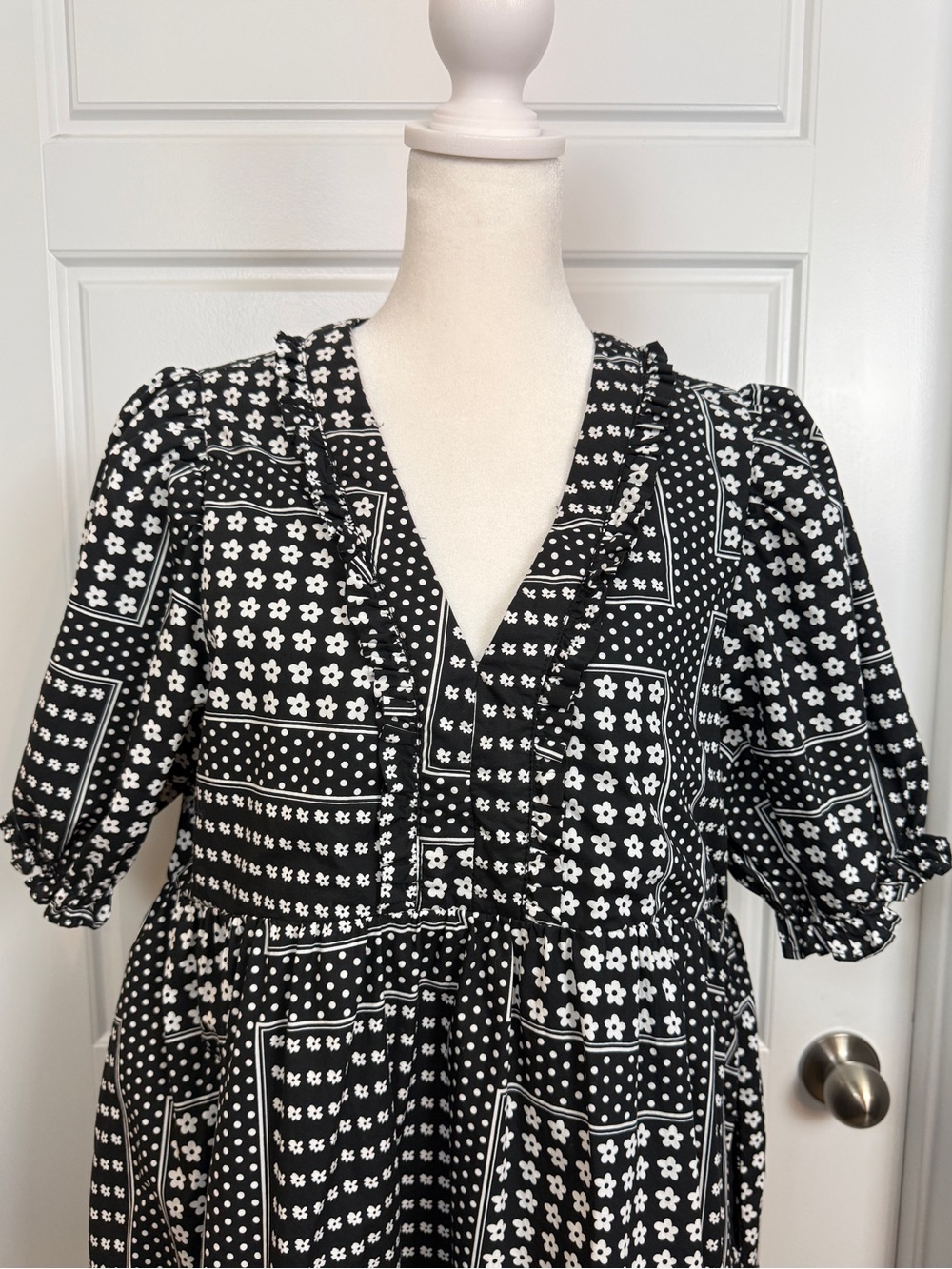 Avara floral and polka-dot patchwork print Cottagecore midi dress size Large - Picture 3 of 10
